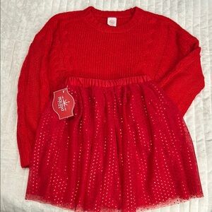 Red Sweater and Skirt Set